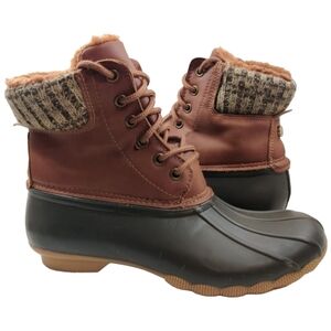 STEVE MADDEN Duck Booties Tillis S Faux Fur Rib Knit Brown Women's 9 Waterproof